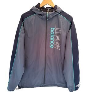 New Balance Windbreaker Jacket Mens Large Gray Blue Full Zip Hooded
